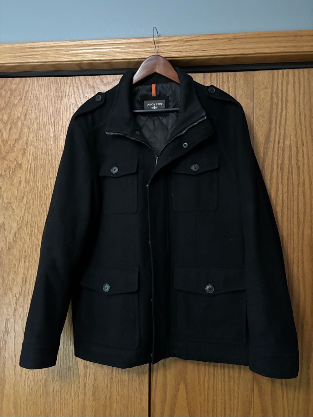 Dockers Black Military Field Jacket with Button Flap Pockets